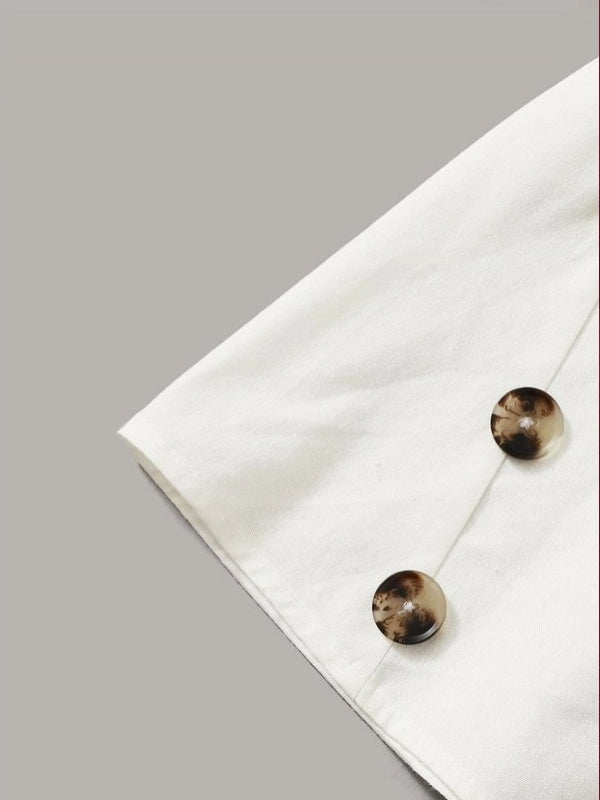 White Button Detailing Rolled Cuff Top