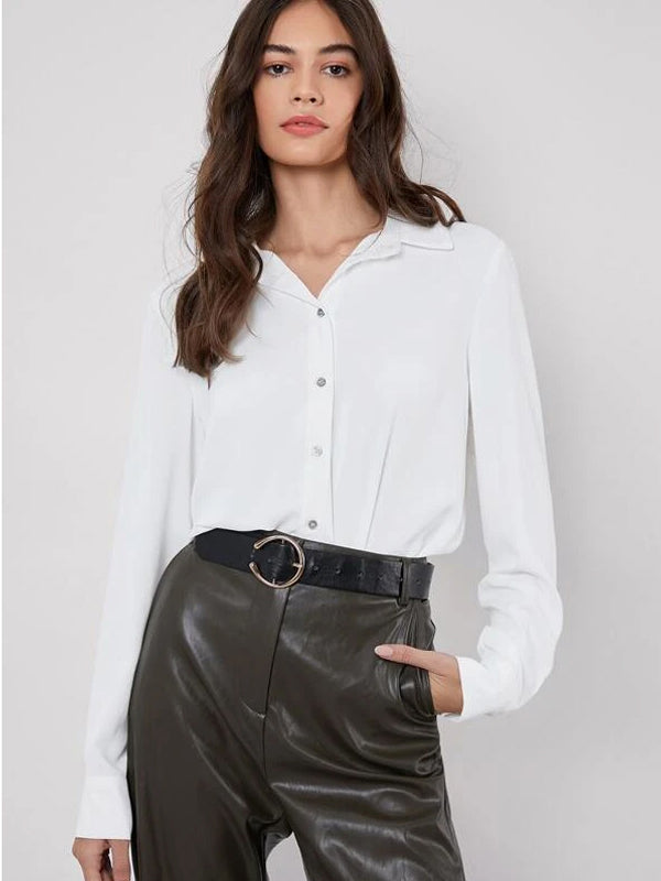 White Fold Pleated Back Solid Blouse