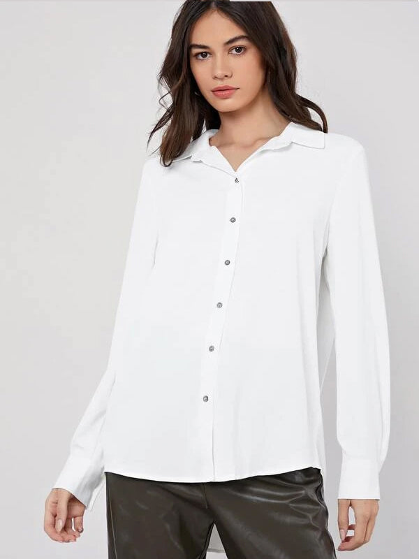 White Fold Pleated Back Solid Blouse