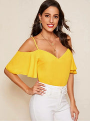 Yellow Cold Shoulder Layered Sleeve Top