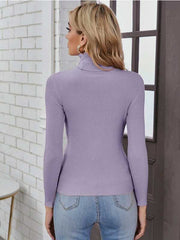 Purple Turtleneck Ribbed Knit Sweater