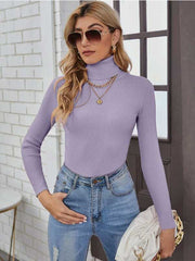 Purple Turtleneck Ribbed Knit Sweater